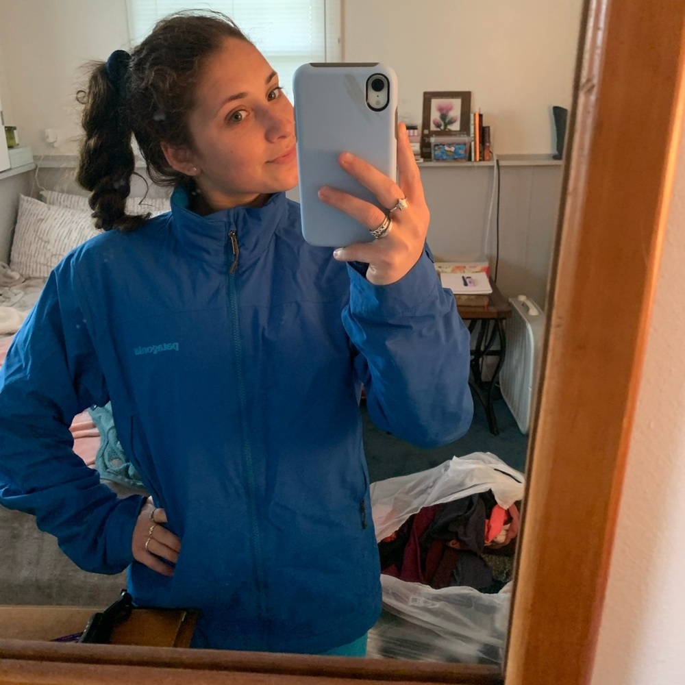Medium bright blue Patagonia rain jacket